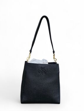 Tory Burch  Mcgraw Black Pebbled Leather Shoulder Bag